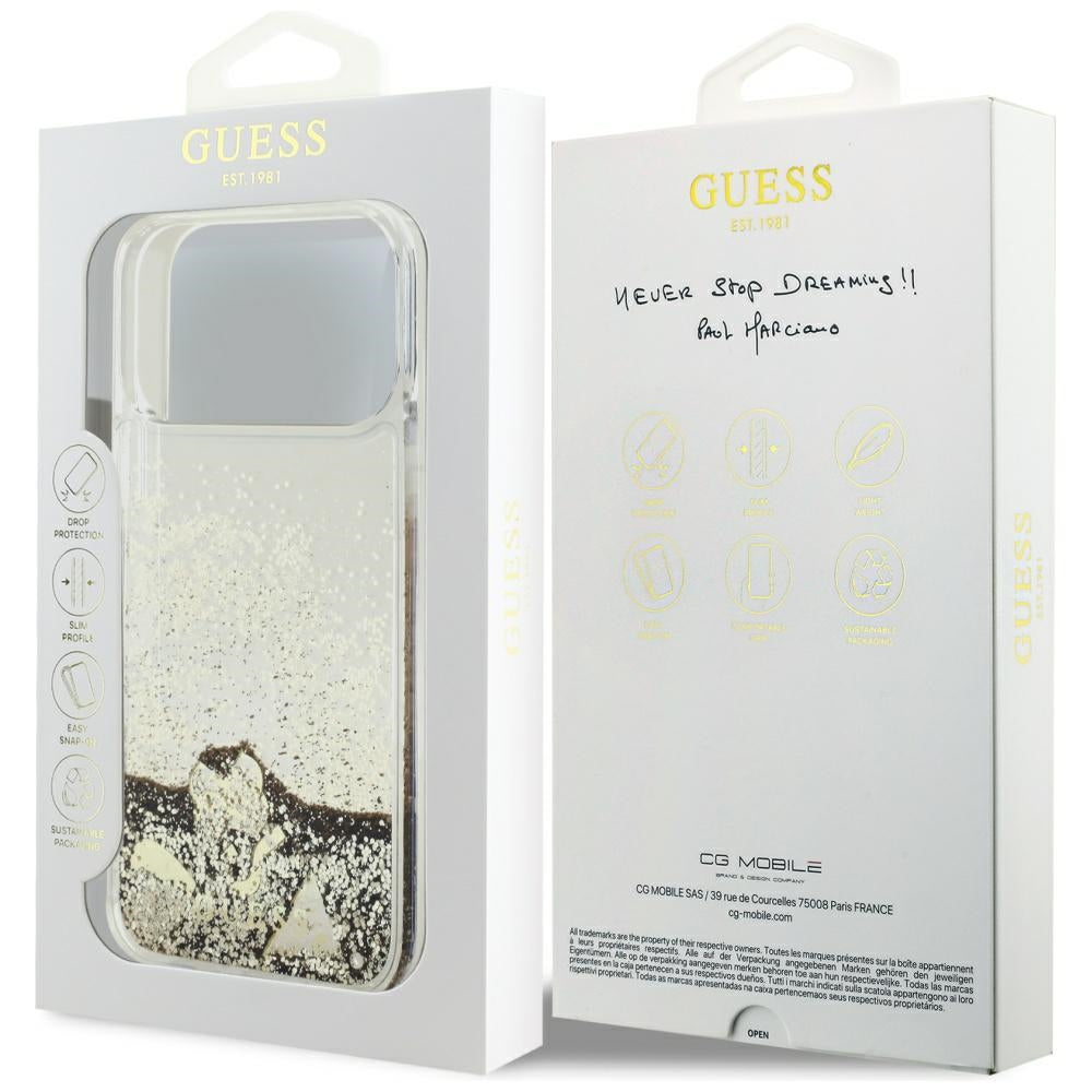 Case for Apple iPhone 17 Pro Max, Guess, Liquid Glitter Charms, Gold