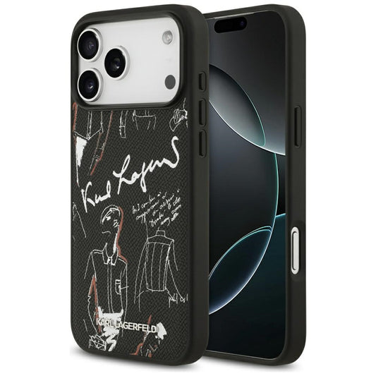 Θήκη για Apple iPhone 17 Pro Max, Karl Lagerfeld, Grained Pattern Logo, Μαύρη