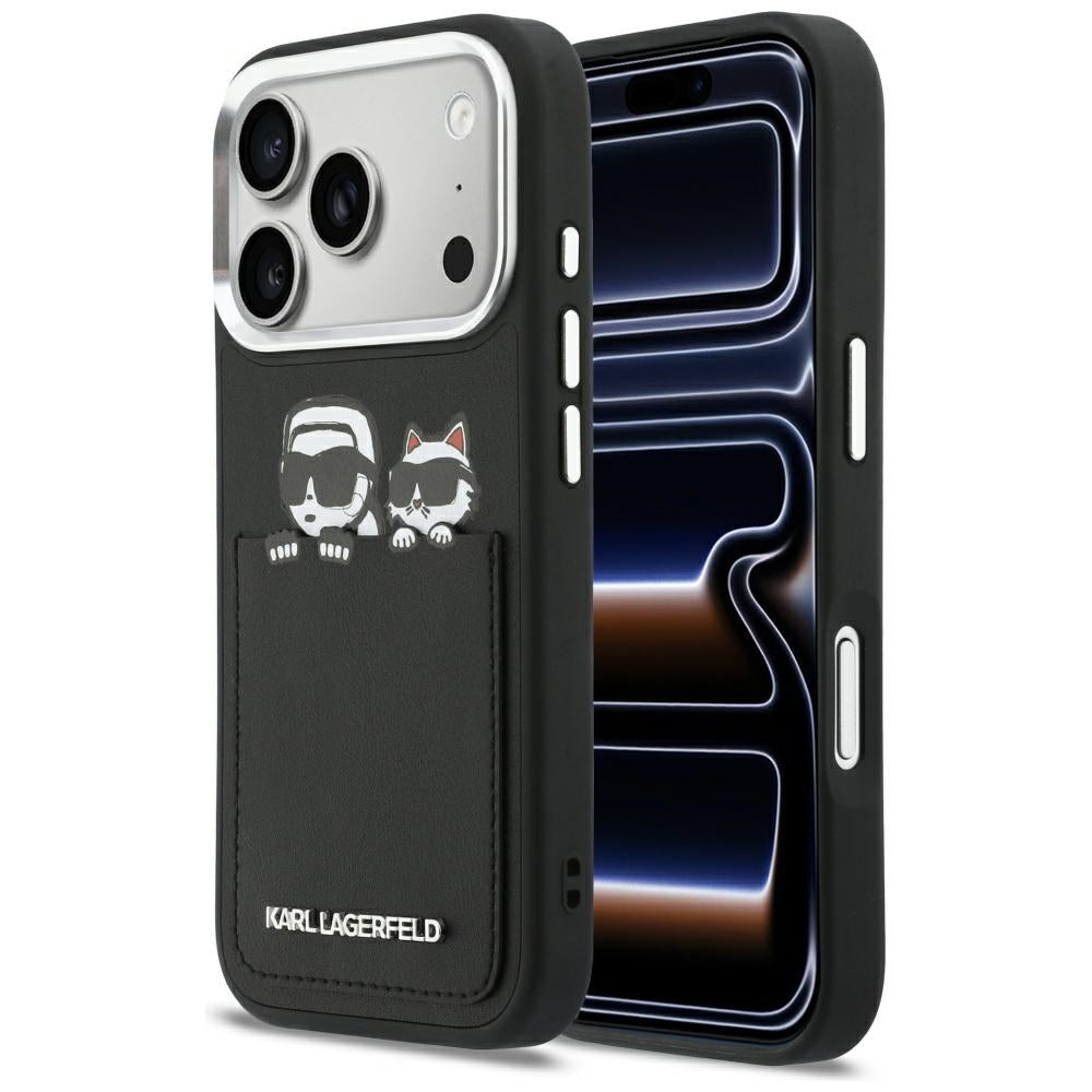 Θήκη για Apple iPhone 17 Pro Max, Karl Lagerfeld, Karl & Choupette Εκτύπωση με Τσέπη, Μαύρη