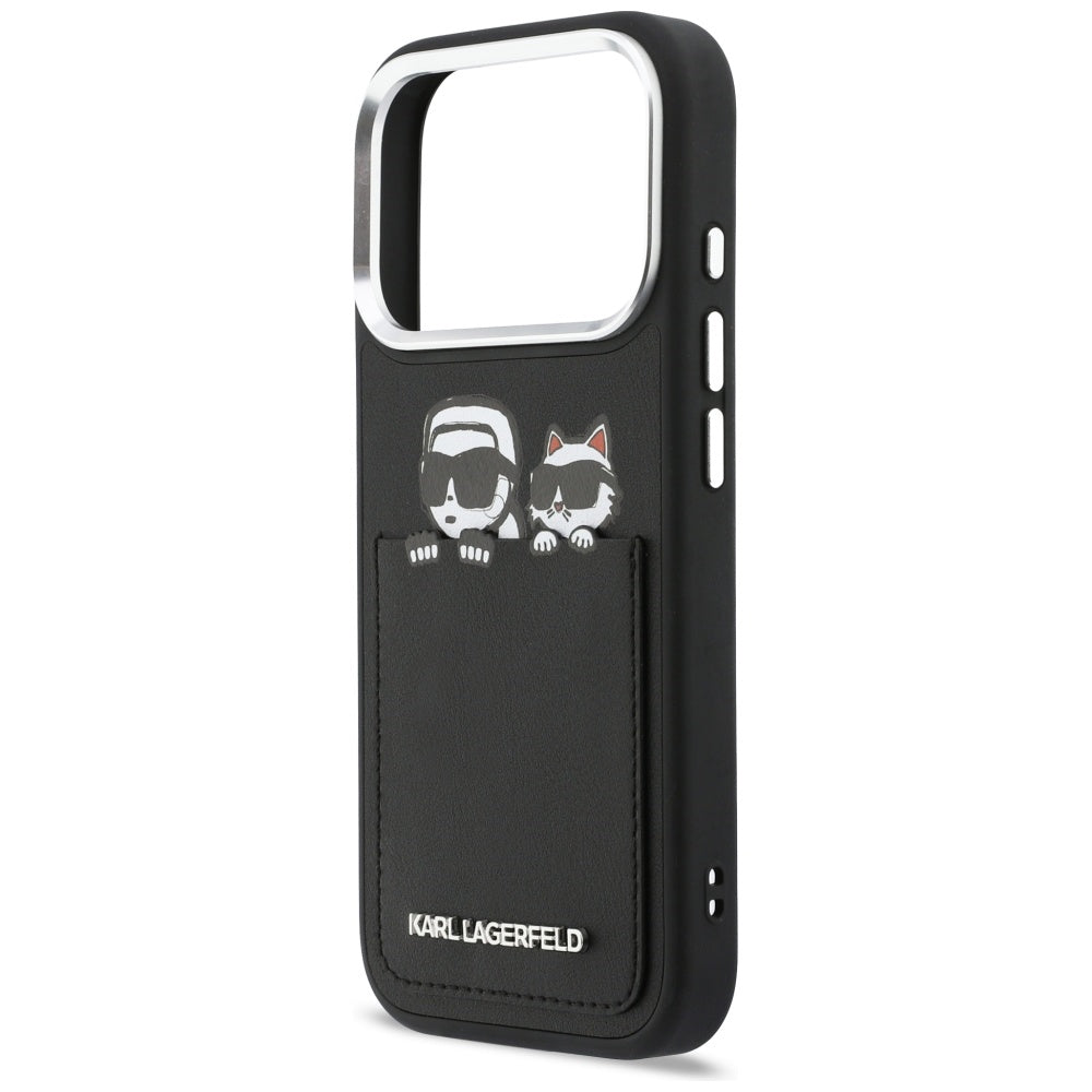 Θήκη για Apple iPhone 17 Pro Max, Karl Lagerfeld, Karl & Choupette Εκτύπωση με Τσέπη, Μαύρη
