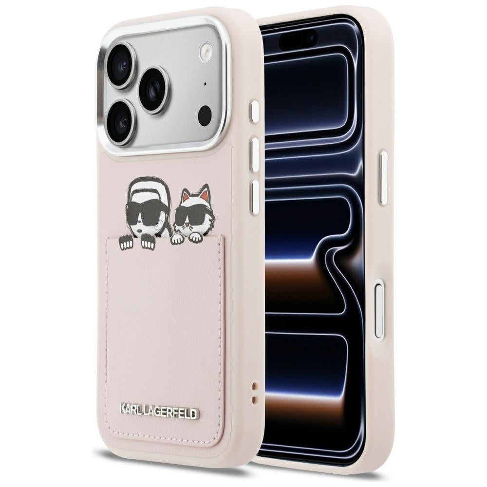 Θήκη για Apple iPhone 17 Pro Max, Karl Lagerfeld, Karl & Choupette Εκτύπωση με Τσέπη, Ροζ