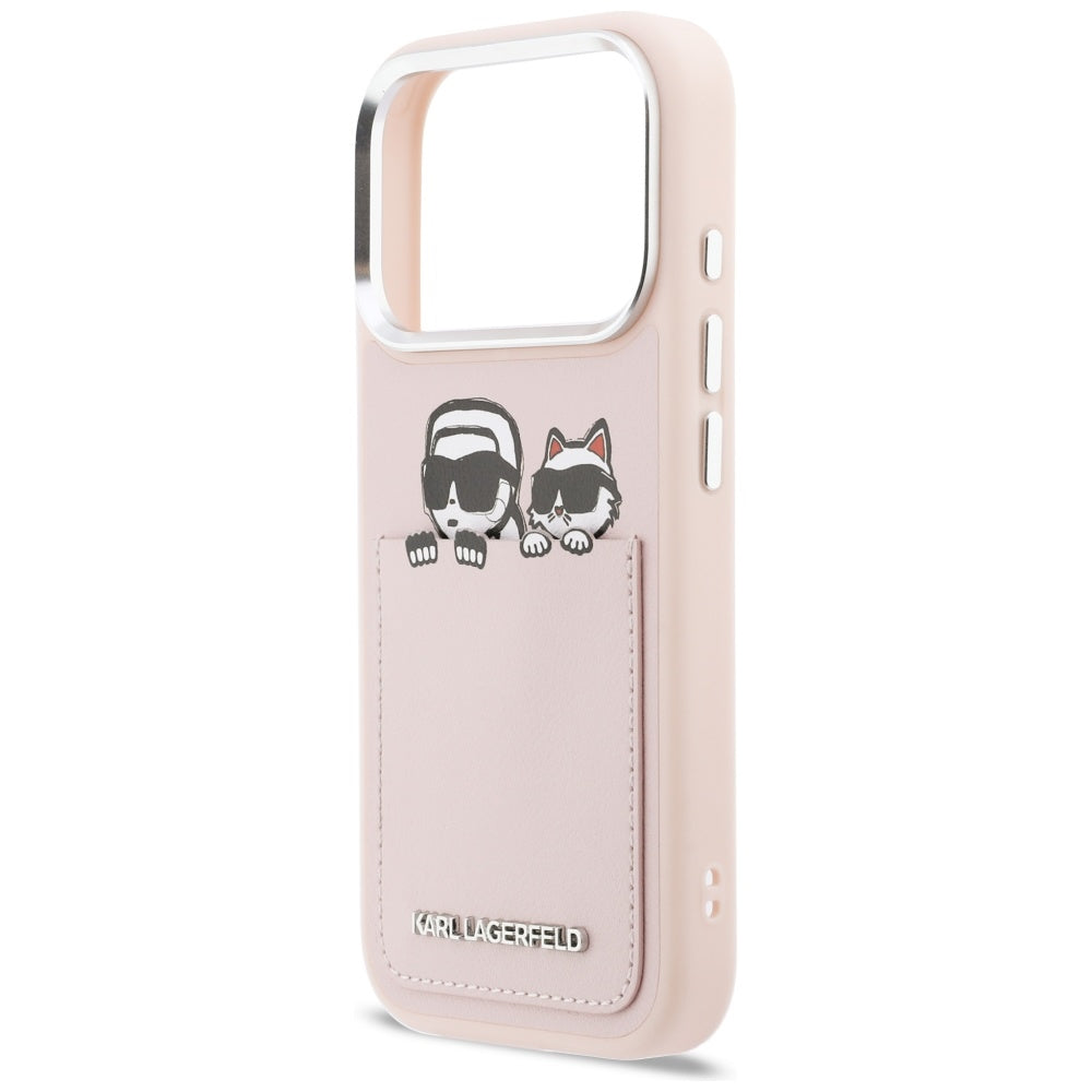 Θήκη για Apple iPhone 17 Pro Max, Karl Lagerfeld, Karl & Choupette Εκτύπωση με Τσέπη, Ροζ