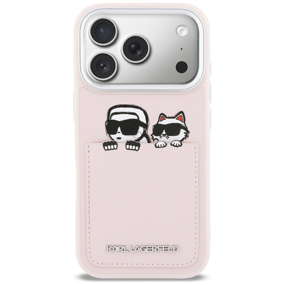 Θήκη για Apple iPhone 17 Pro Max, Karl Lagerfeld, Karl & Choupette Εκτύπωση με Τσέπη, Ροζ