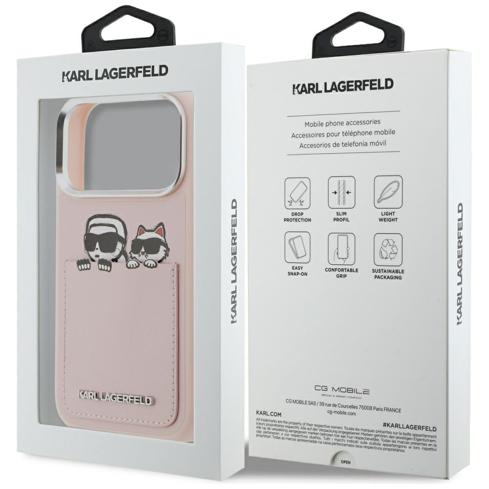 Θήκη για Apple iPhone 17 Pro Max, Karl Lagerfeld, Karl & Choupette Εκτύπωση με Τσέπη, Ροζ
