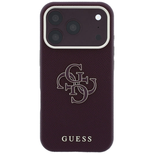 Case for Apple iPhone 18 Pro / 17 Pro, Guess, Grained Big Resin Logo, Burgundy