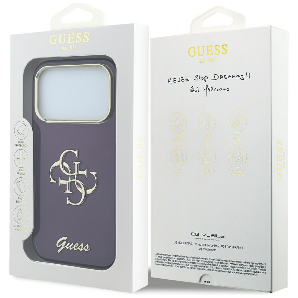 Θήκη για Apple iPhone 18 Pro / 17 Pro, Guess, IML 4G Metal Script, Βυσσινί