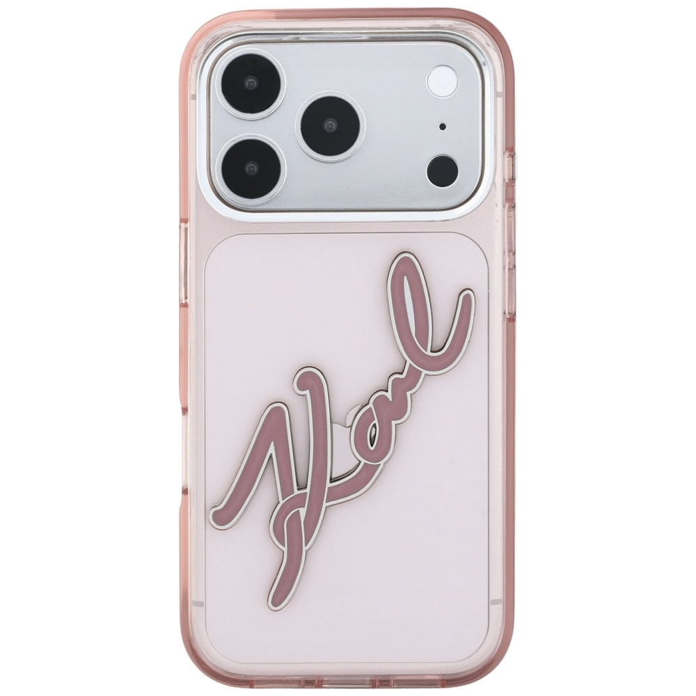 Θήκη για Apple iPhone 18 Pro / 17 Pro, Karl Lagerfeld, IML Big Signature Resin Logo και Μεταλλικό Πλαίσιο, Ροζ