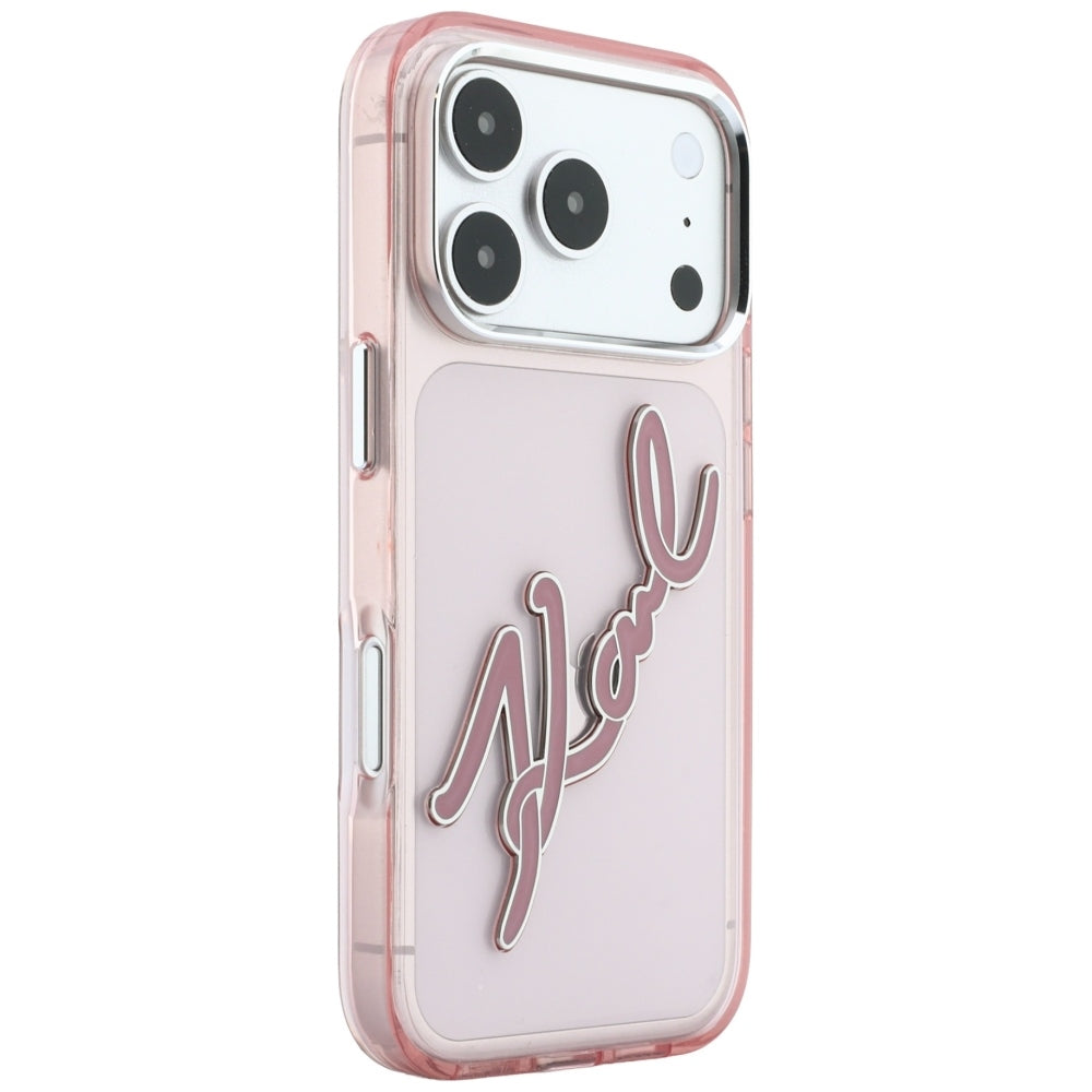 Θήκη για Apple iPhone 18 Pro / 17 Pro, Karl Lagerfeld, IML Big Signature Resin Logo και Μεταλλικό Πλαίσιο, Ροζ
