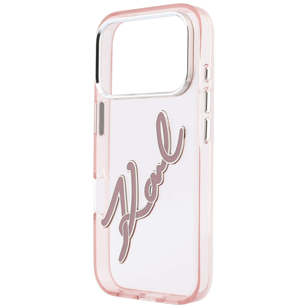 Θήκη για Apple iPhone 18 Pro / 17 Pro, Karl Lagerfeld, IML Big Signature Resin Logo και Μεταλλικό Πλαίσιο, Ροζ