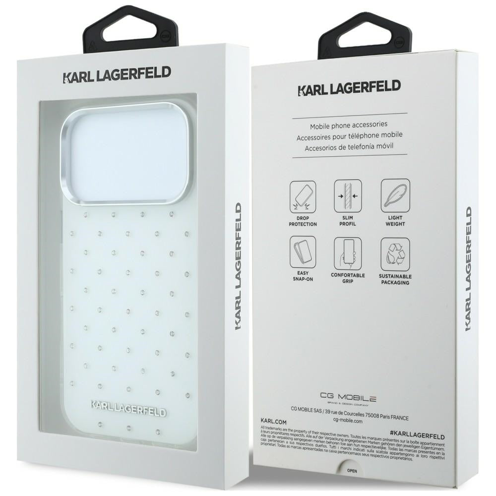 Θήκη για Apple iPhone 18 Pro / 17 Pro, Karl Lagerfeld, IML Κρύσταλλα και Ηλεκτρολυμένο Λογότυπο, Λευκό