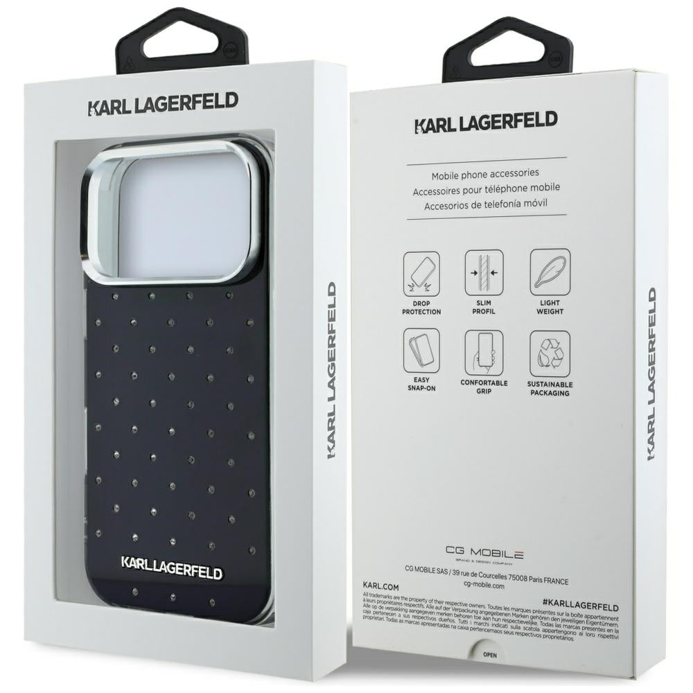 Θήκη για Apple iPhone 18 Pro / 17 Pro, Karl Lagerfeld, IML Κρύσταλλα και Ηλεκτρολυμένο Λογότυπο, Μαύρη