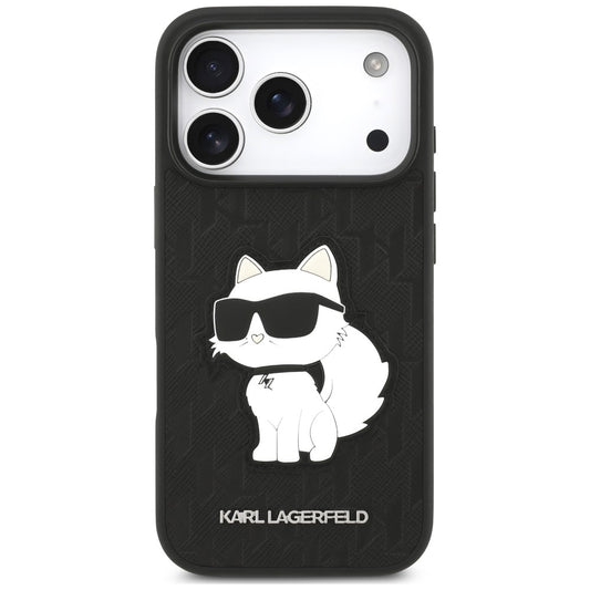 Θήκη για Apple iPhone 18 Pro / 17 Pro, Karl Lagerfeld, Saffiano Mono Patch Choupette, Μαύρη