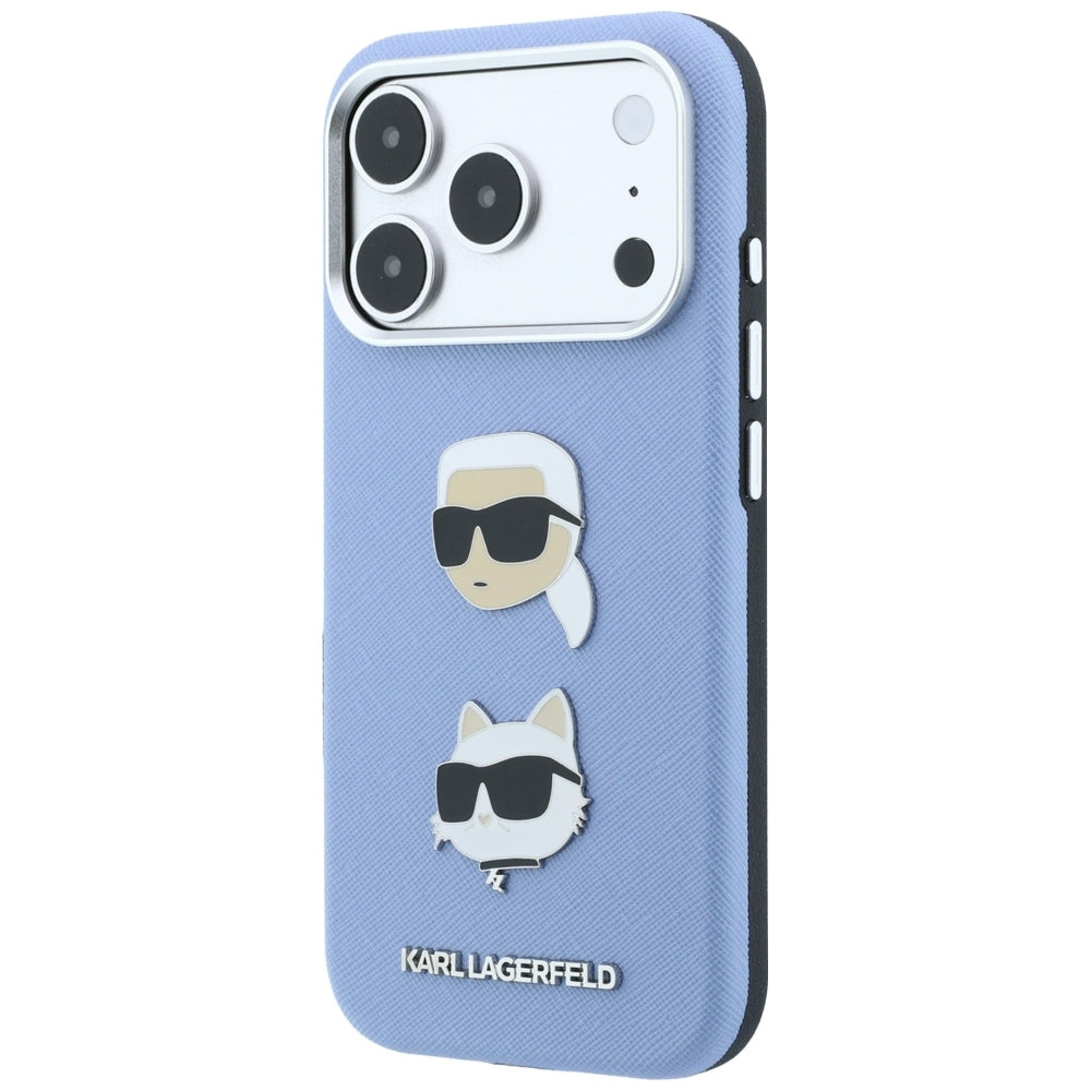 Θήκη για Apple iPhone 18 Pro / 17 Pro, Karl Lagerfeld, Saffiano με καρφίτσα κεφαλής Karl & Choupette και λογότυπο, μπλε