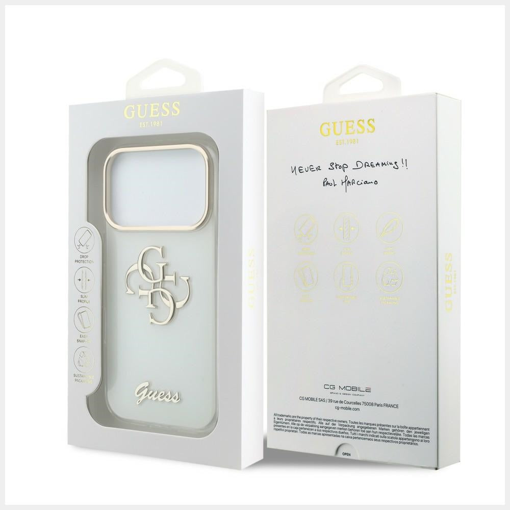 Θήκη για Apple iPhone 18 Pro, Guess, IML 4G Metal Script, Λευκό