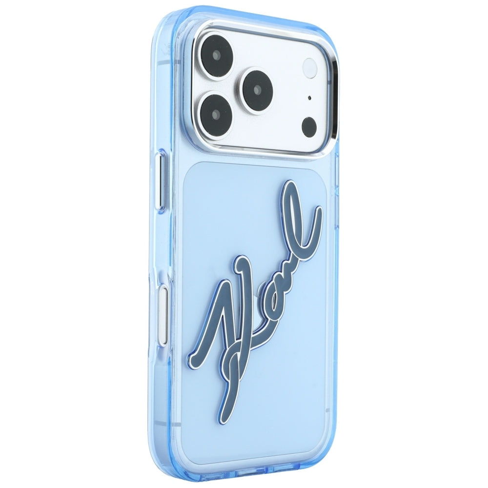 Θήκη για Apple iPhone 18 Pro Max / 17 Pro Max, Karl Lagerfeld, IML Big Signature Resin Logo Metal Frame, Μπλε