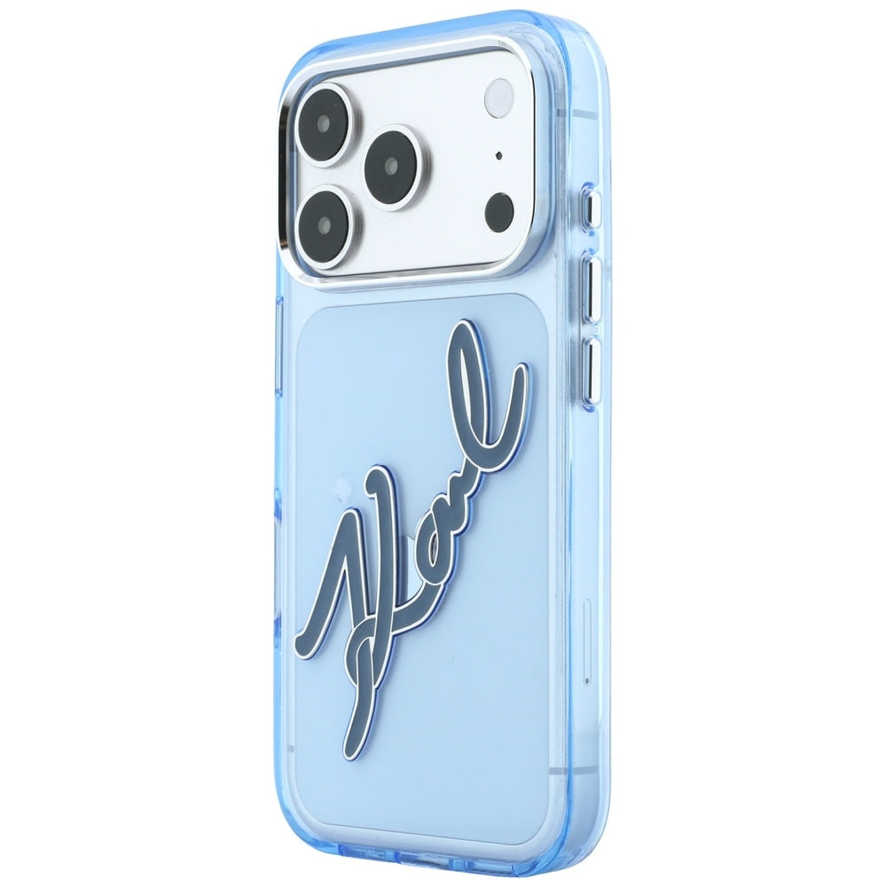 Θήκη για Apple iPhone 18 Pro Max / 17 Pro Max, Karl Lagerfeld, IML Big Signature Resin Logo Metal Frame, Μπλε