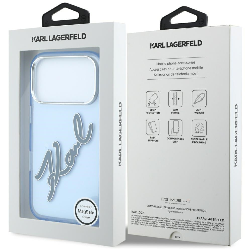Θήκη για Apple iPhone 18 Pro Max / 17 Pro Max, Karl Lagerfeld, IML Big Signature Resin Logo Metal Frame, Μπλε