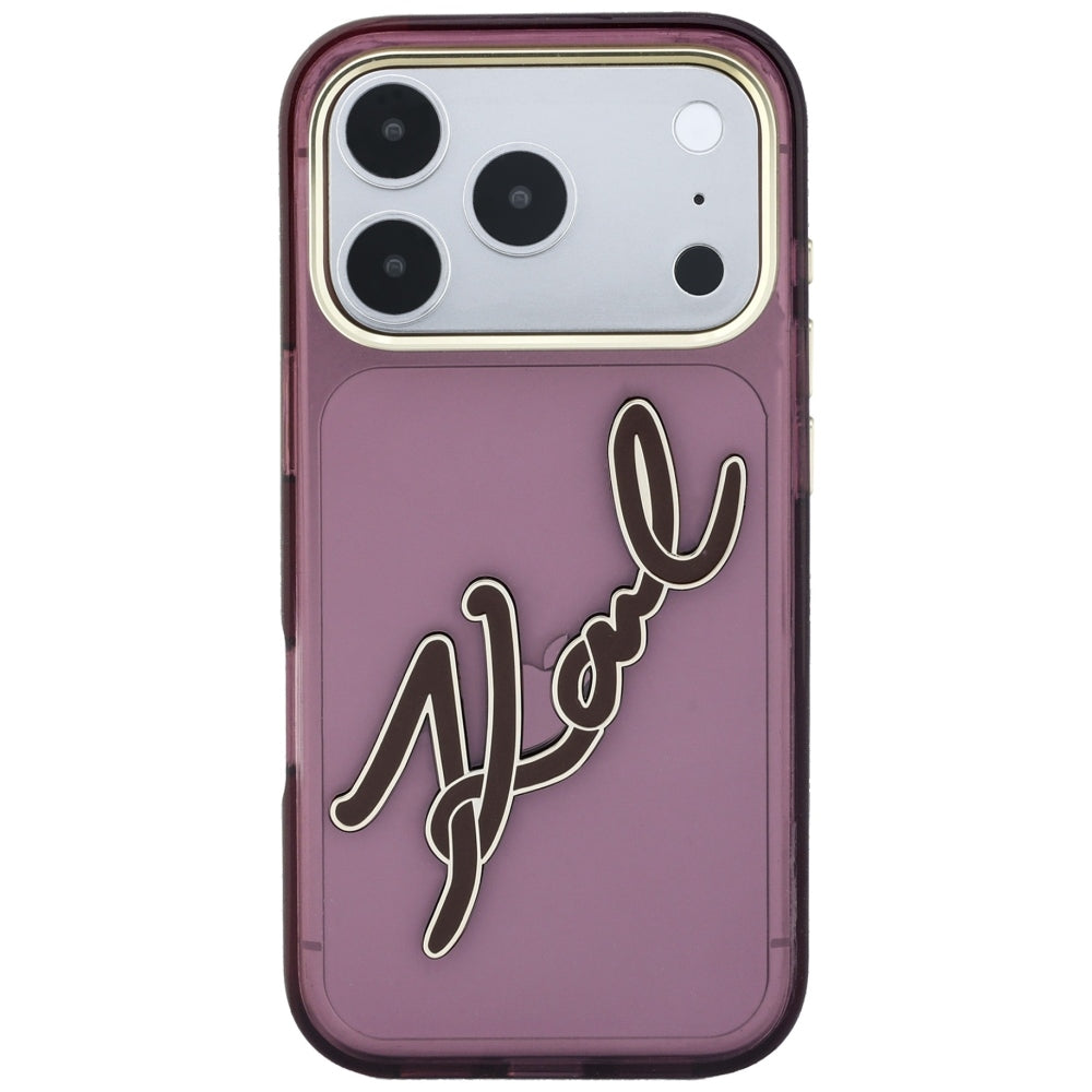 Θήκη για Apple iPhone 18 Pro Max / 17 Pro Max, Karl Lagerfeld, IML Big Signature Resin Logo Metal Frame, Βυσσινί