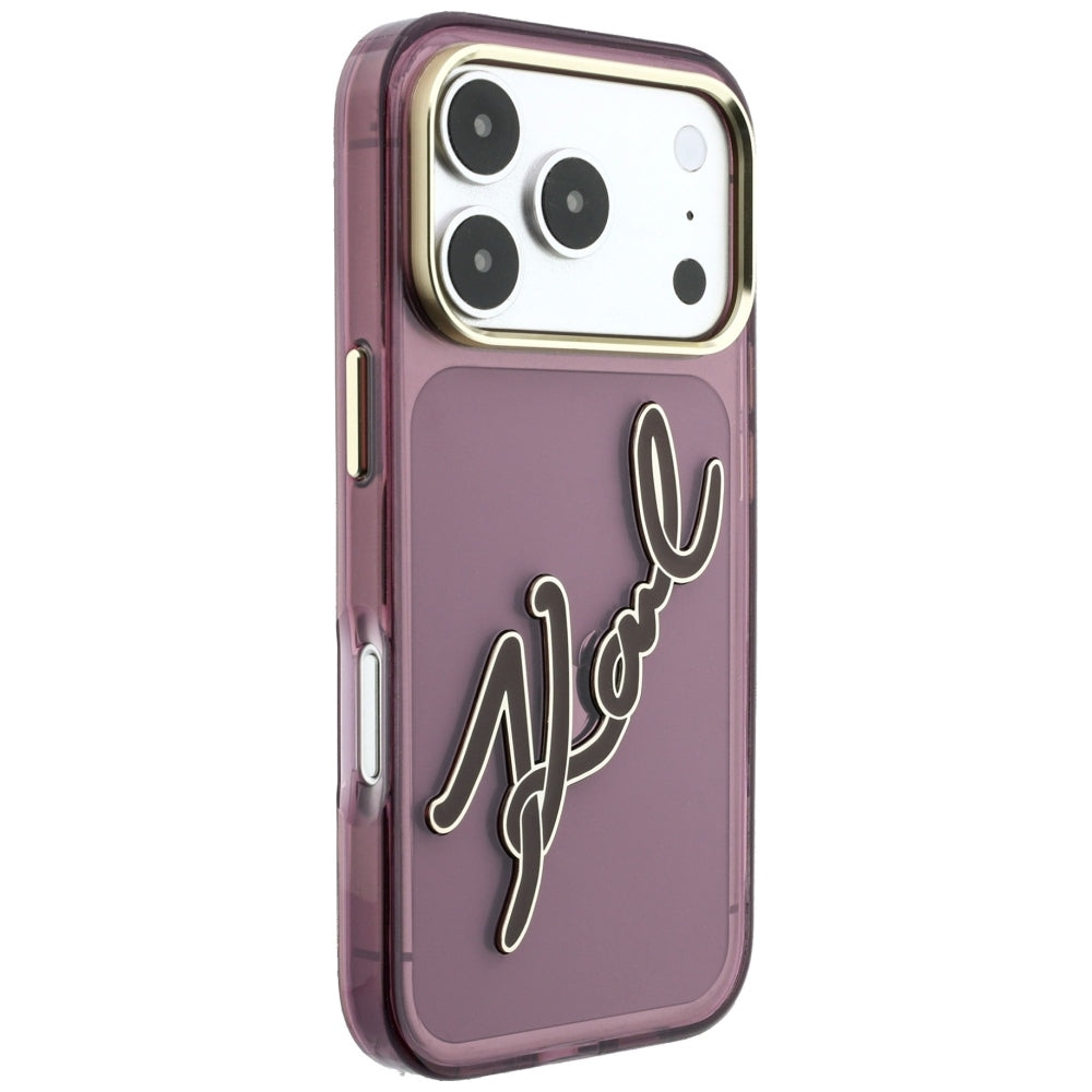 Θήκη για Apple iPhone 18 Pro Max / 17 Pro Max, Karl Lagerfeld, IML Big Signature Resin Logo Metal Frame, Βυσσινί
