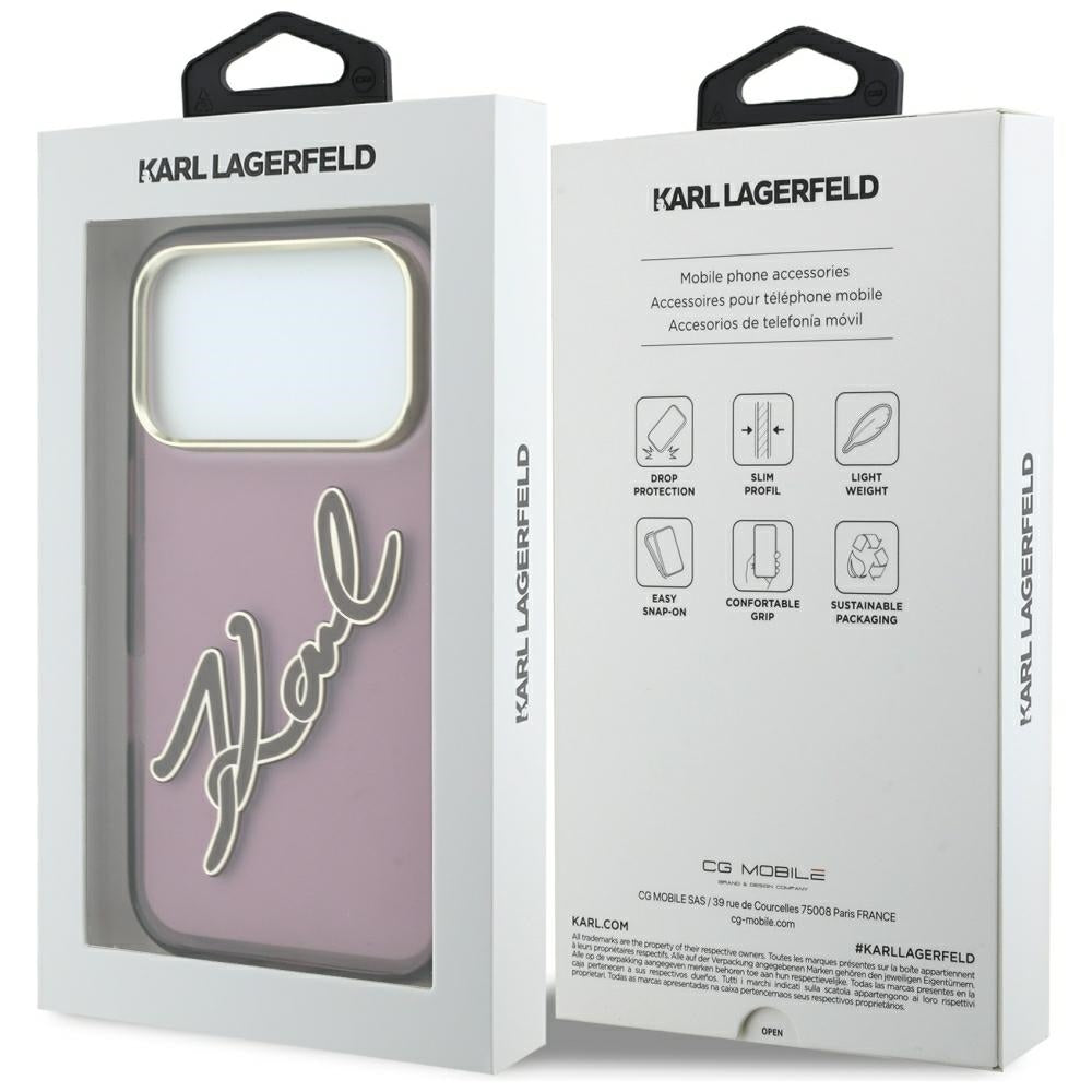 Θήκη για Apple iPhone 18 Pro Max / 17 Pro Max, Karl Lagerfeld, IML Big Signature Resin Logo Metal Frame, Βυσσινί