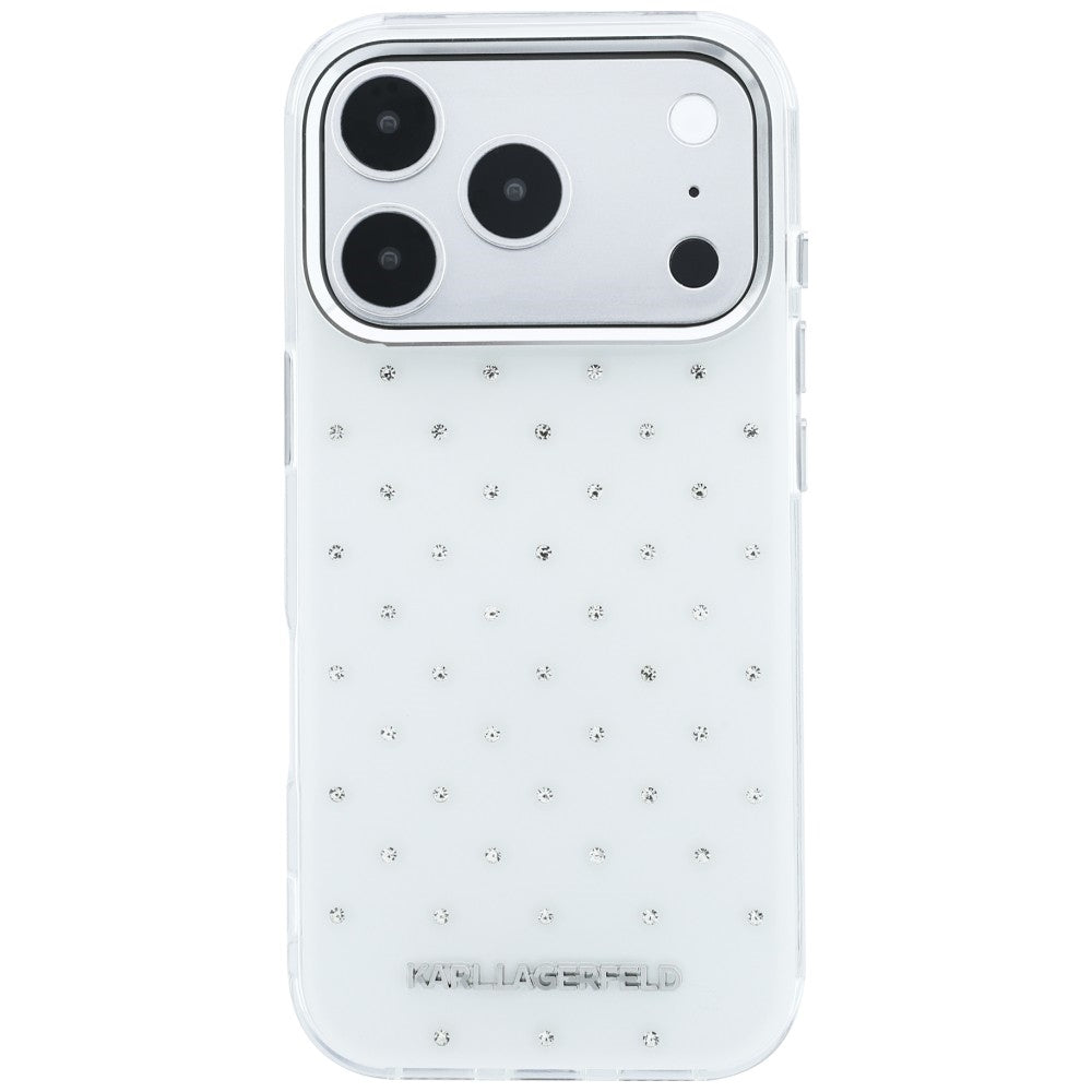 Θήκη για Apple iPhone 18 Pro Max / 17 Pro Max, Karl Lagerfeld, IML Κρύσταλλα και Ηλεκτρολυμένο Λογότυπο, Λευκό