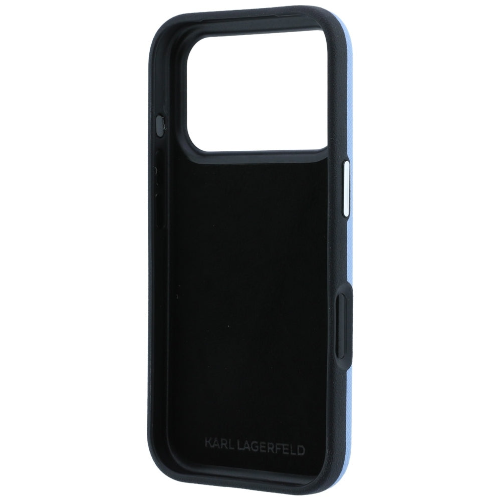 Case for Apple iPhone 18 Pro Max / 17 Pro Max, Karl Lagerfeld, Saffiano with Karl & Choupette Head's Pin and Logo, Blue