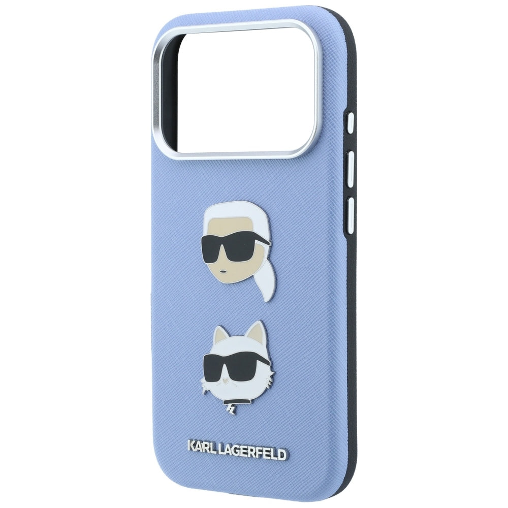 Case for Apple iPhone 18 Pro Max / 17 Pro Max, Karl Lagerfeld, Saffiano with Karl & Choupette Head's Pin and Logo, Blue