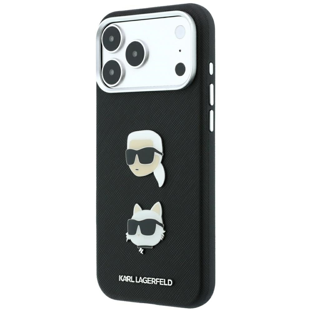 Θήκη για Apple iPhone 18 Pro Max / 17 Pro Max, Karl Lagerfeld, Saffiano με καρφίτσα κεφαλής Karl & Choupette και λογότυπο, Μαύρη