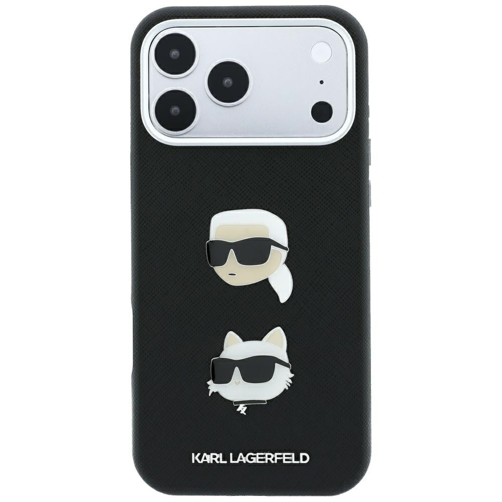 Θήκη για Apple iPhone 18 Pro Max / 17 Pro Max, Karl Lagerfeld, Saffiano με καρφίτσα κεφαλής Karl & Choupette και λογότυπο, Μαύρη