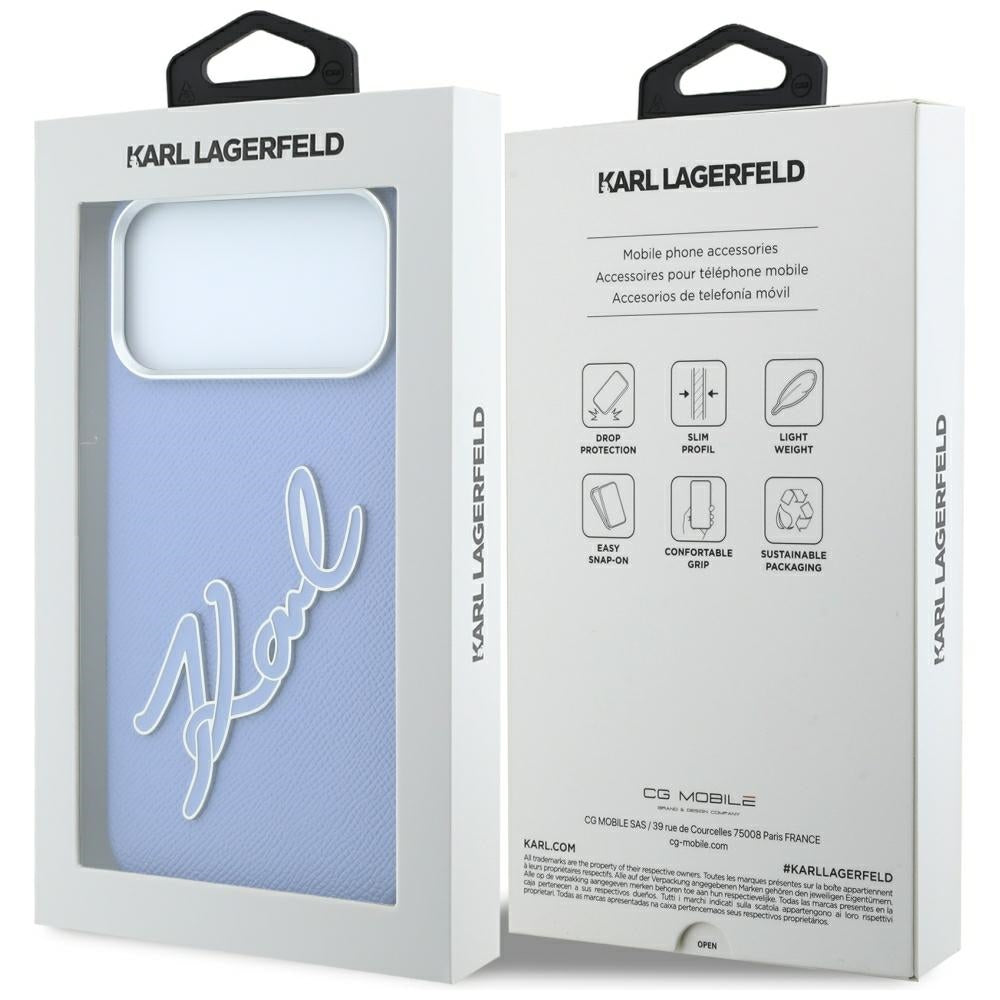 Θήκη για Apple iPhone 18 Pro Max / 17 Pro Max, Karl Lagerfeld, Λείο Μεγάλο Λογότυπο Υπογραφής από Ρητίνη, Μπλε