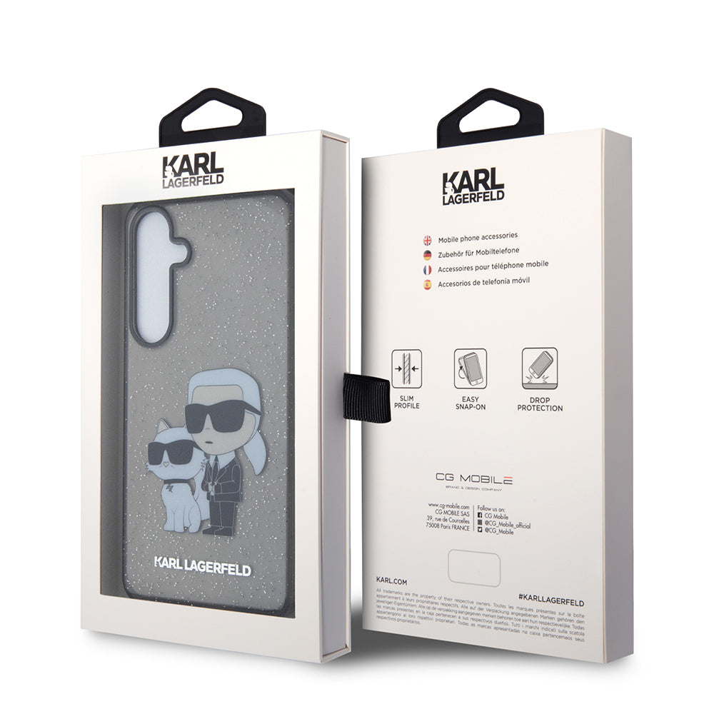 Θήκη για Samsung Galaxy S24+ S926, Karl Lagerfeld, Glitter Karl & Choupette, Μαύρη Διαφανής