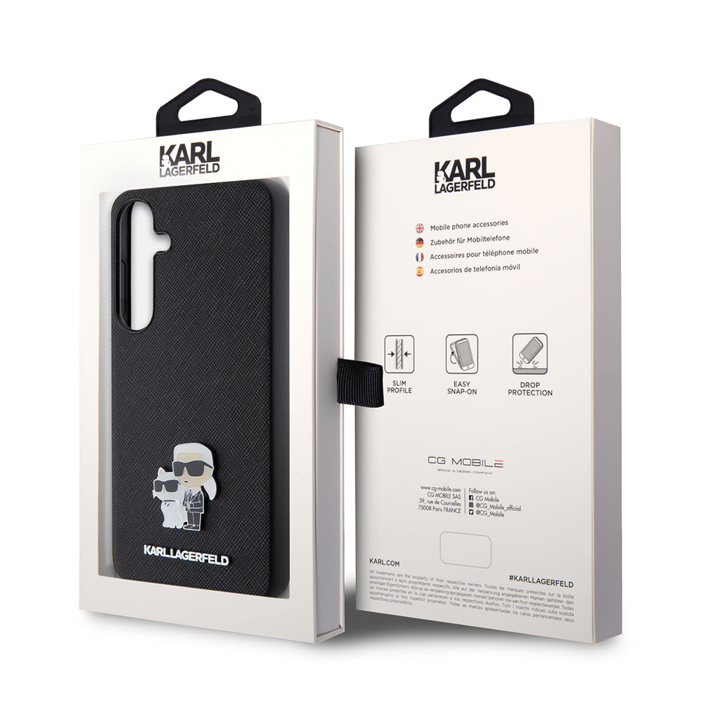 Θήκη για Samsung Galaxy S24+ S926, Karl Lagerfeld, Saffiano Karl & Choupette Metal, Μαύρη