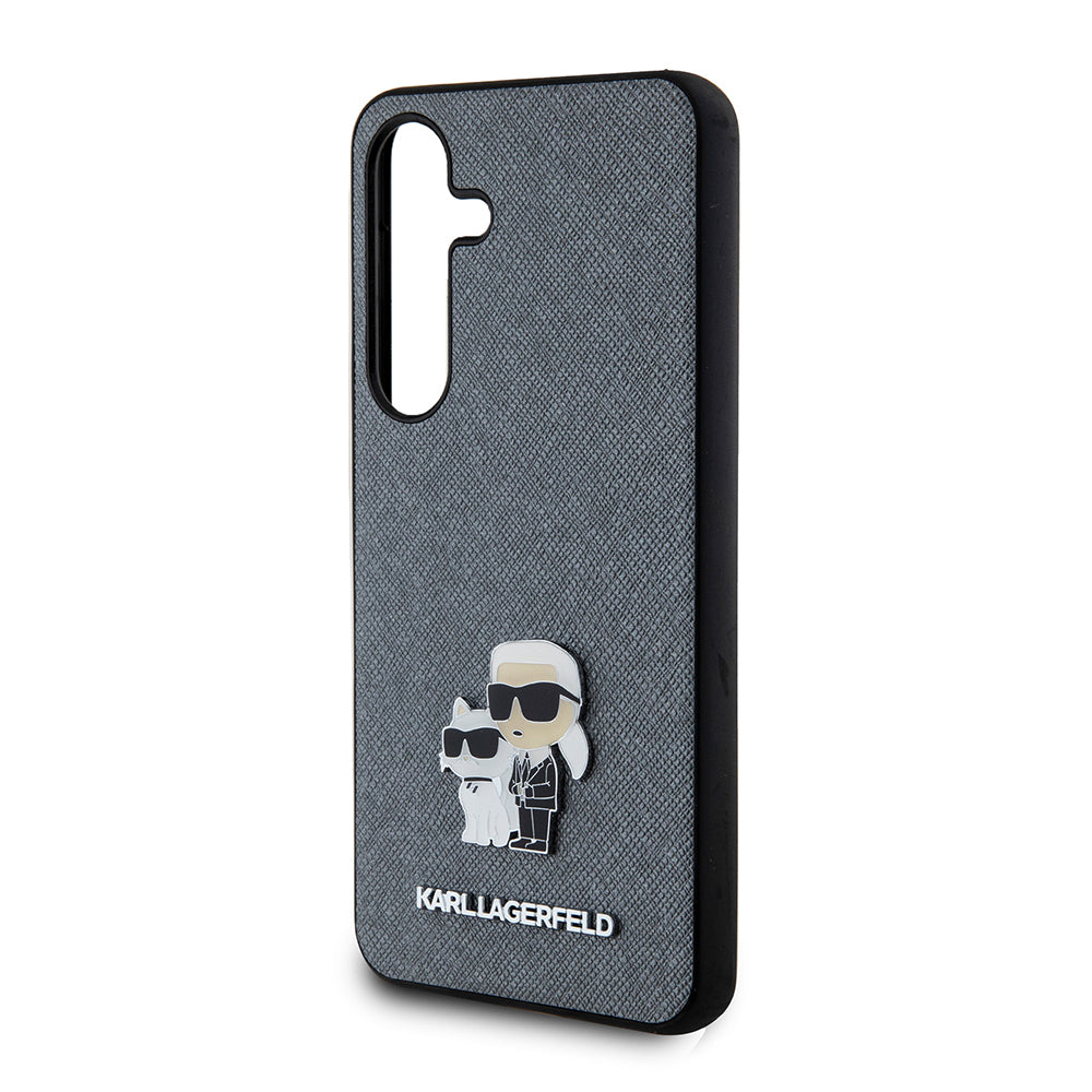 Θήκη για Samsung Galaxy S24 S921, Karl Lagerfeld, Saffiano Karl & Choupette Metal, Γκρι