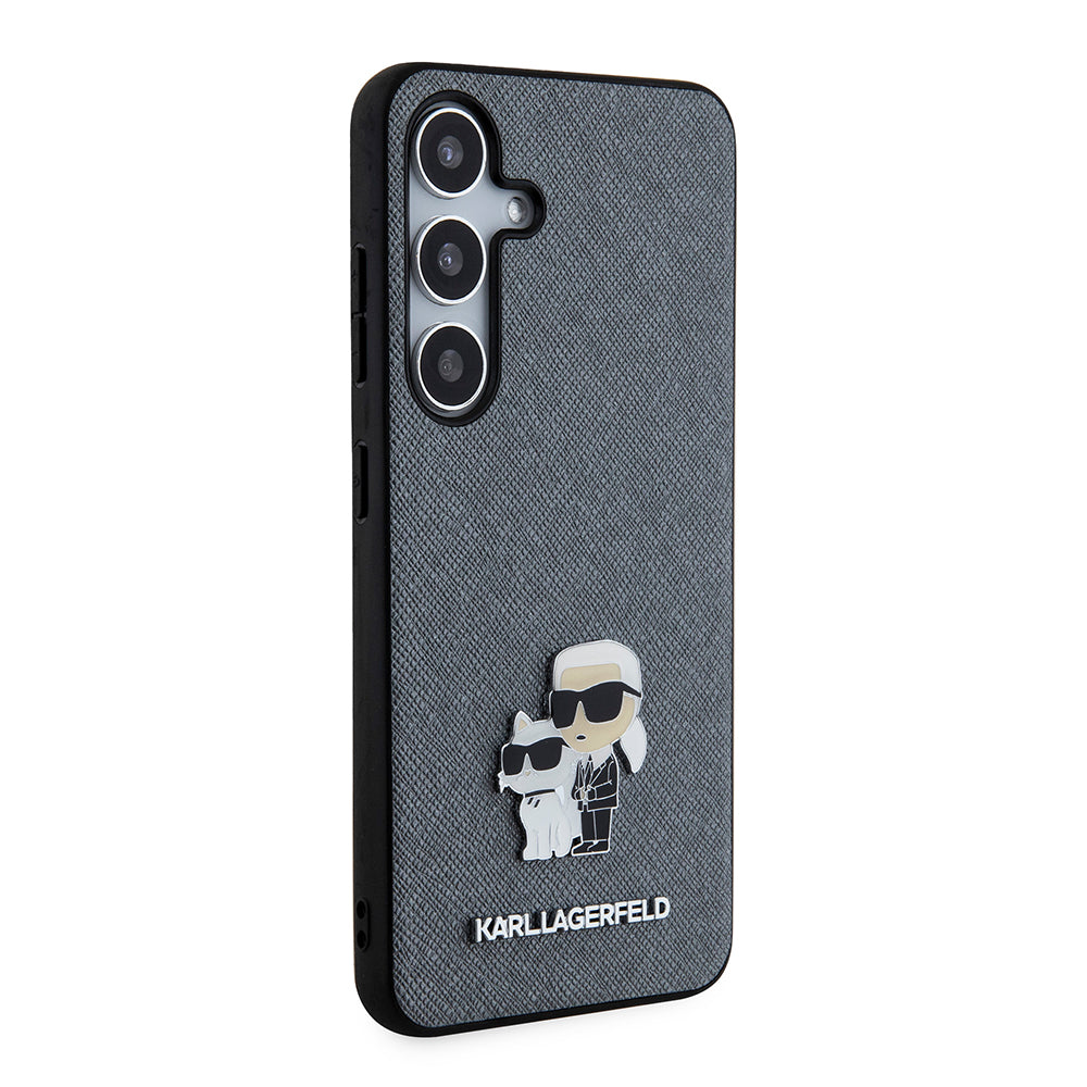 Θήκη για Samsung Galaxy S24 S921, Karl Lagerfeld, Saffiano Karl & Choupette Metal, Γκρι