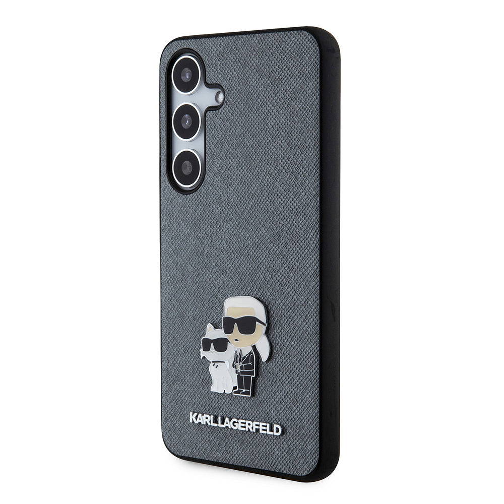 Θήκη για Samsung Galaxy S24 S921, Karl Lagerfeld, Saffiano Karl & Choupette Metal, Γκρι