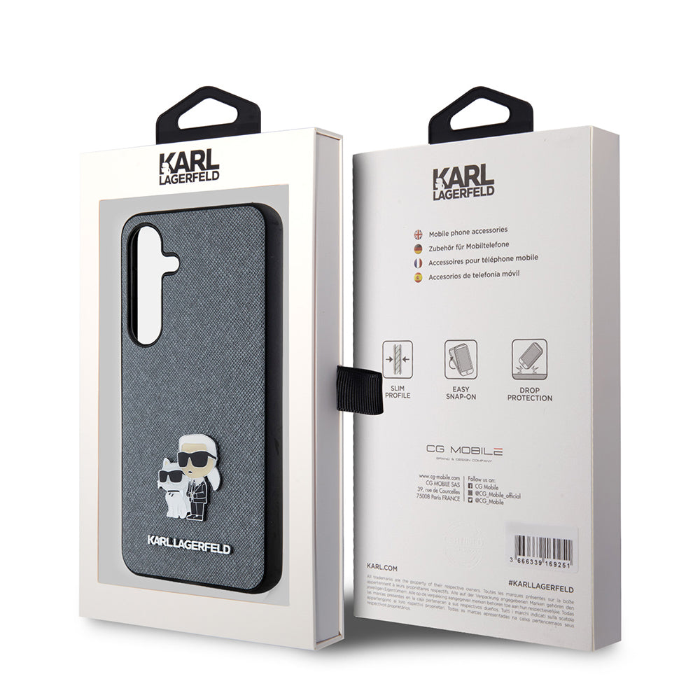Θήκη για Samsung Galaxy S24 S921, Karl Lagerfeld, Saffiano Karl & Choupette Metal, Γκρι