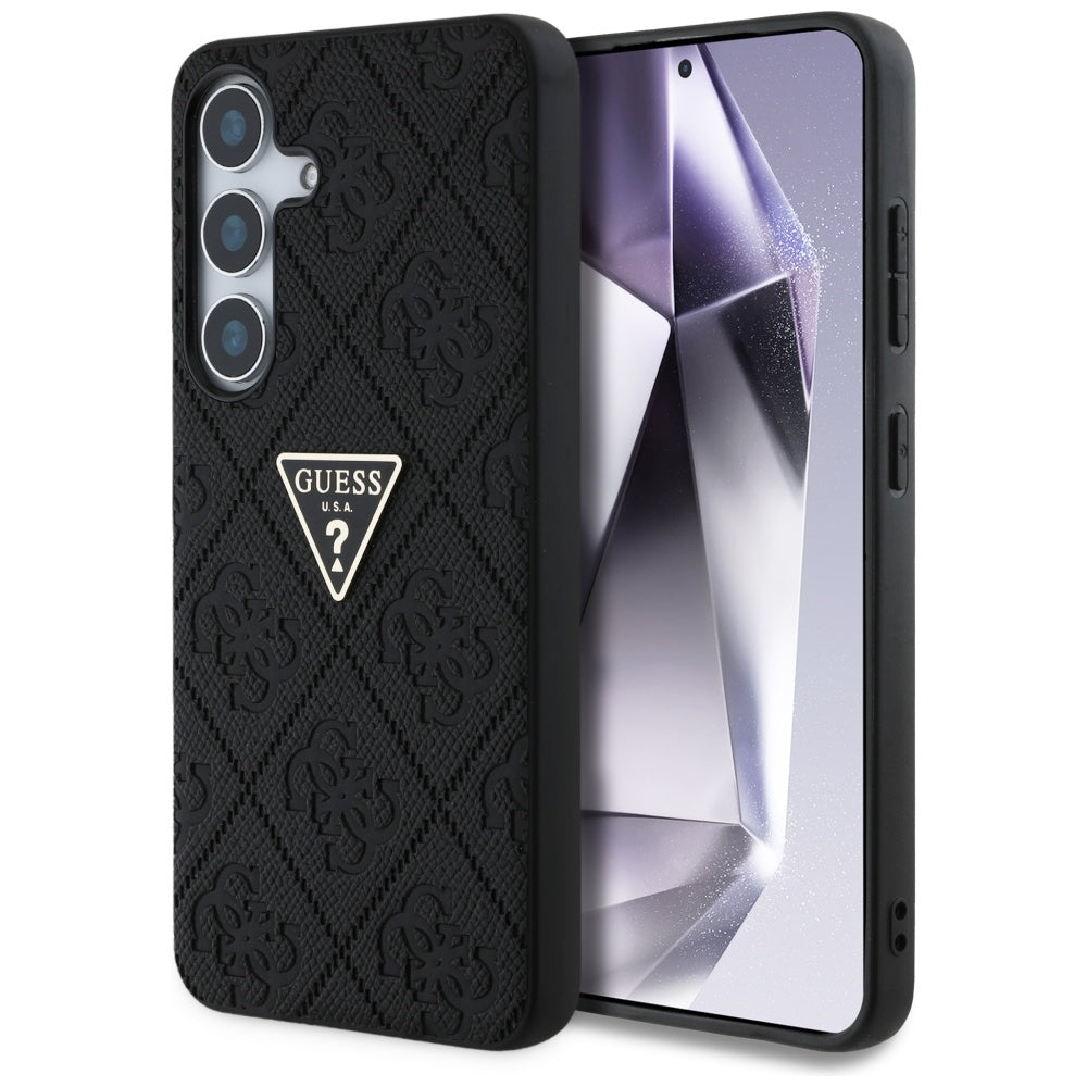 Θήκη για Samsung Galaxy S25 S931, Guess, Grained Hot Stamp 4G Triangle, Μαύρη