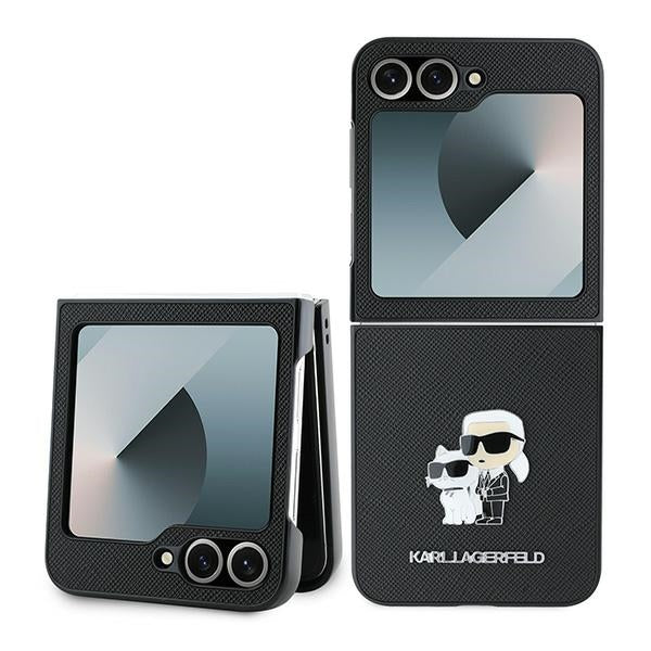 Θήκη για Samsung Galaxy Z Flip7 FE F761 / Z Flip6 F741, Karl Lagerfeld, Saffiano Karl & Choupette Metal, Μαύρη