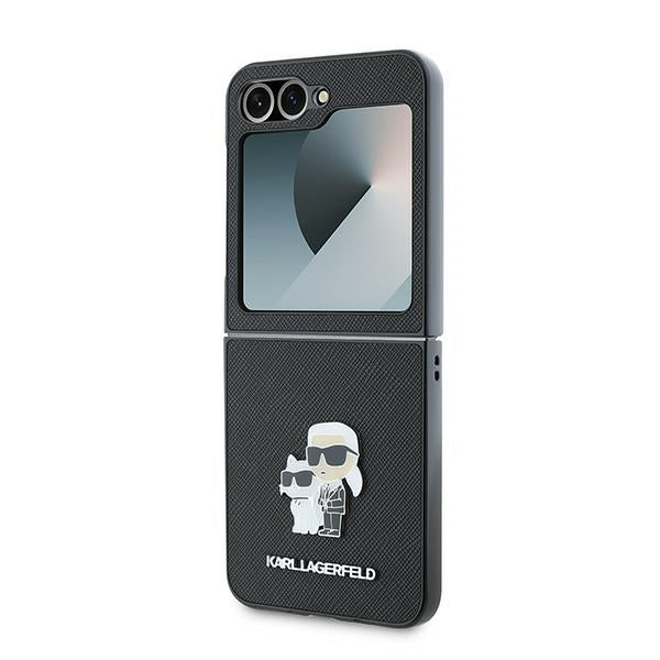 Θήκη για Samsung Galaxy Z Flip7 FE F761 / Z Flip6 F741, Karl Lagerfeld, Saffiano Karl & Choupette Metal, Μαύρη