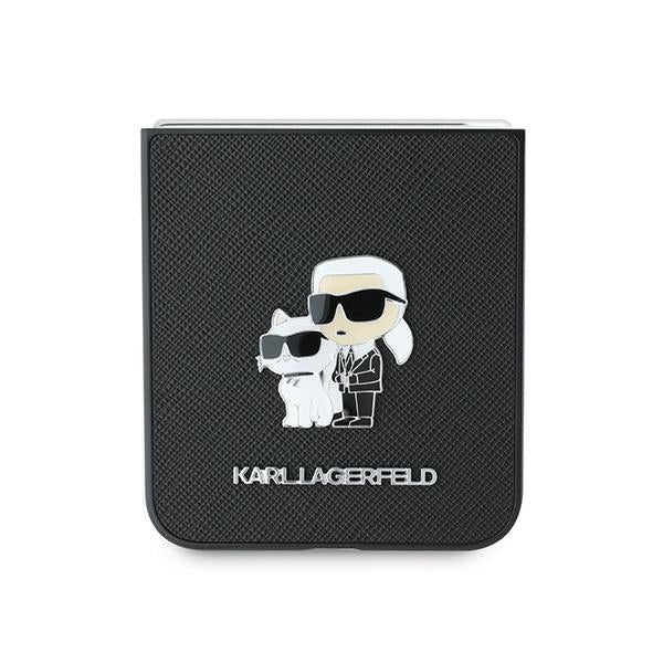 Θήκη για Samsung Galaxy Z Flip7 FE F761 / Z Flip6 F741, Karl Lagerfeld, Saffiano Karl & Choupette Metal, Μαύρη