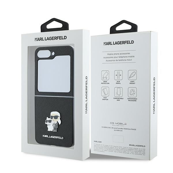 Θήκη για Samsung Galaxy Z Flip7 FE F761 / Z Flip6 F741, Karl Lagerfeld, Saffiano Karl & Choupette Metal, Μαύρη