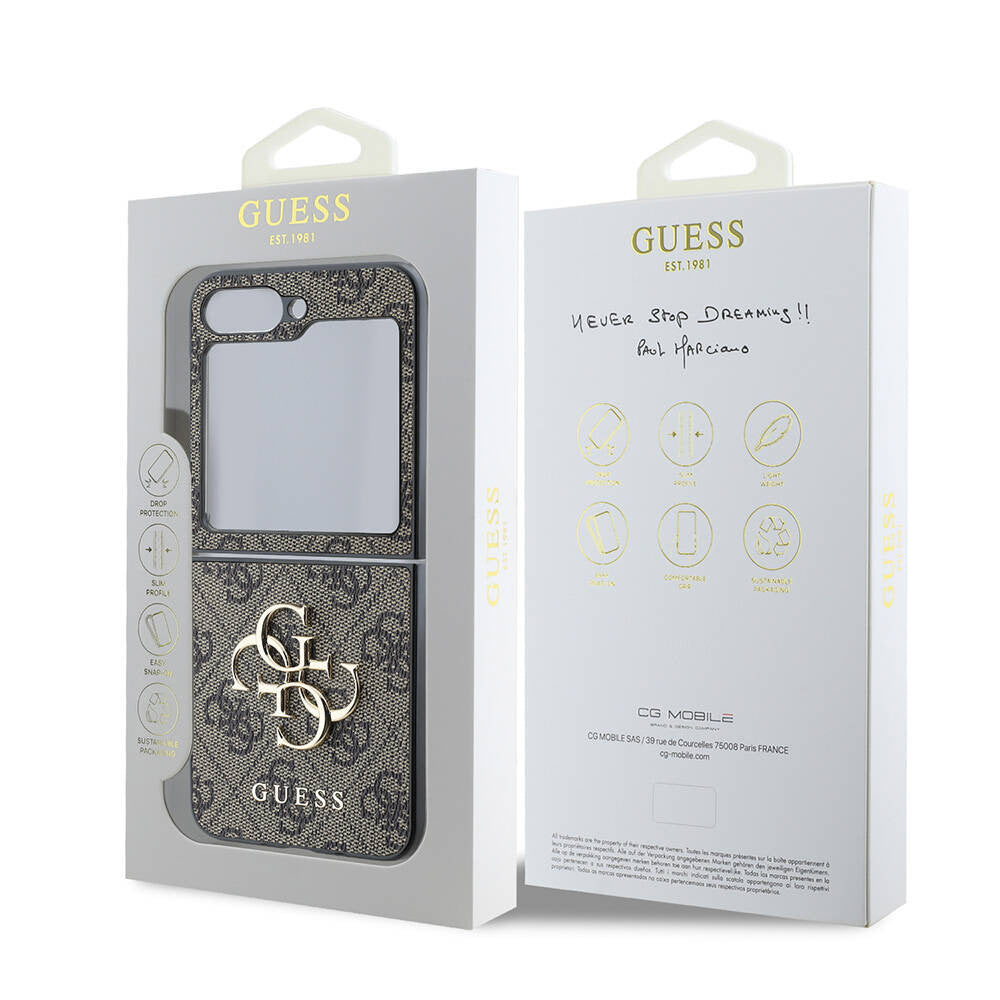 Θήκη για Samsung Galaxy Z Flip7 FE F761 / Z Flip6 F741, Guess, 4G Metal Logo, Καφέ