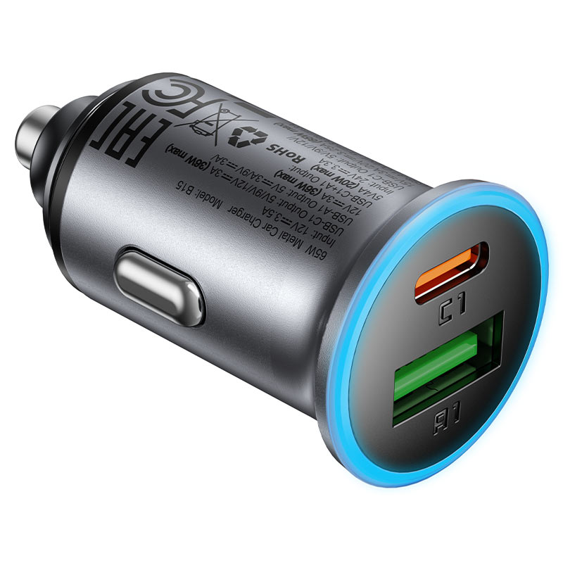 Φορτιστής Αυτοκινήτου Acefast B15, 65W, 3.25A, 1 X USB-A - 1 x USB-C, Γκρι