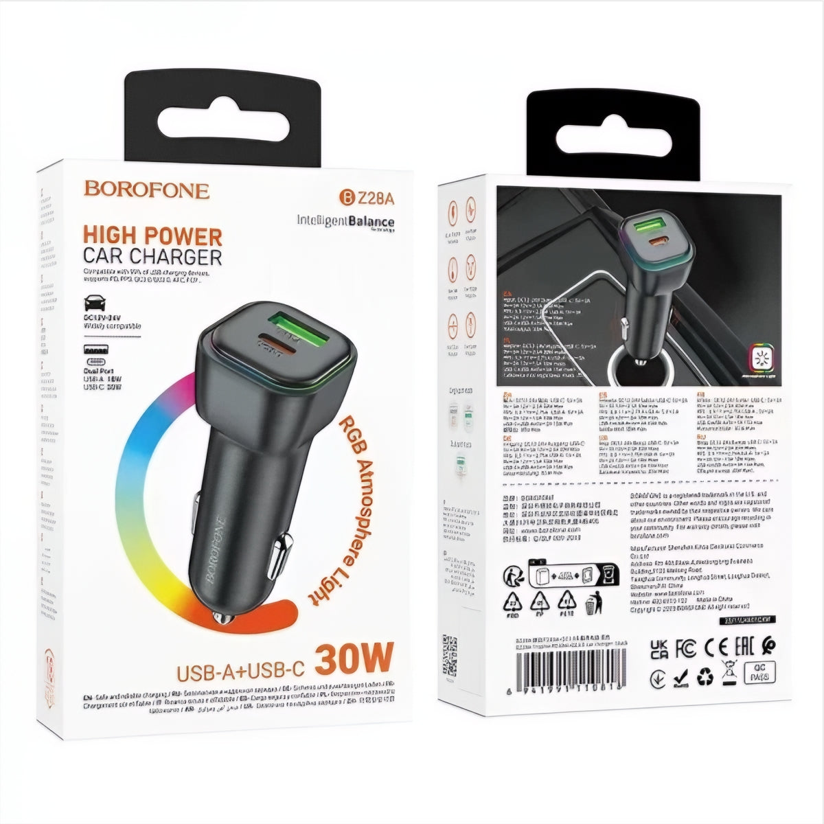 Φορτιστής Αυτοκινήτου Borofone BZ28A Trophie, 30W, 3A, 1 x USB-A - 1 x USB-C, Μαύρο