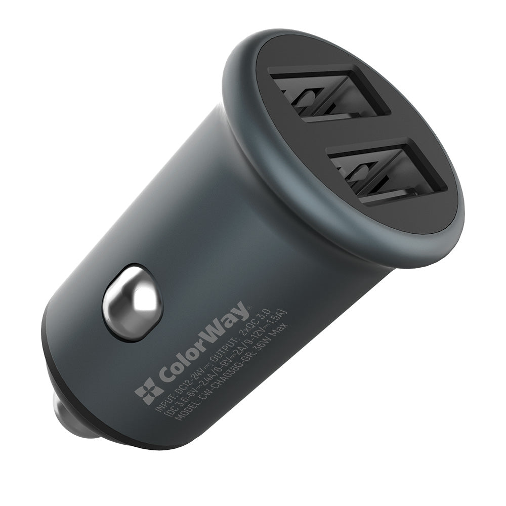 Φορτιστής Αυτοκινήτου ColorWay, 36W, 3A, 2 x USB-A, Γκρι