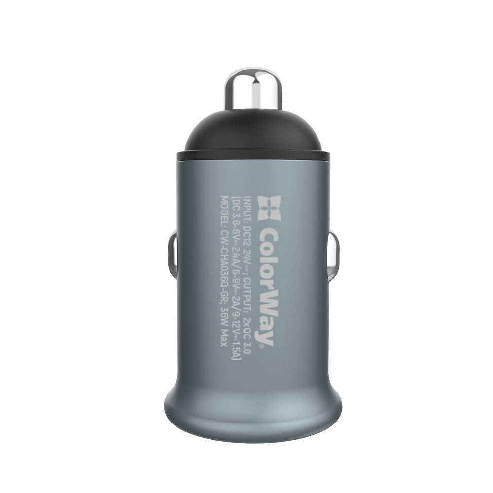 Φορτιστής Αυτοκινήτου ColorWay, 36W, 3A, 2 x USB-A, Γκρι