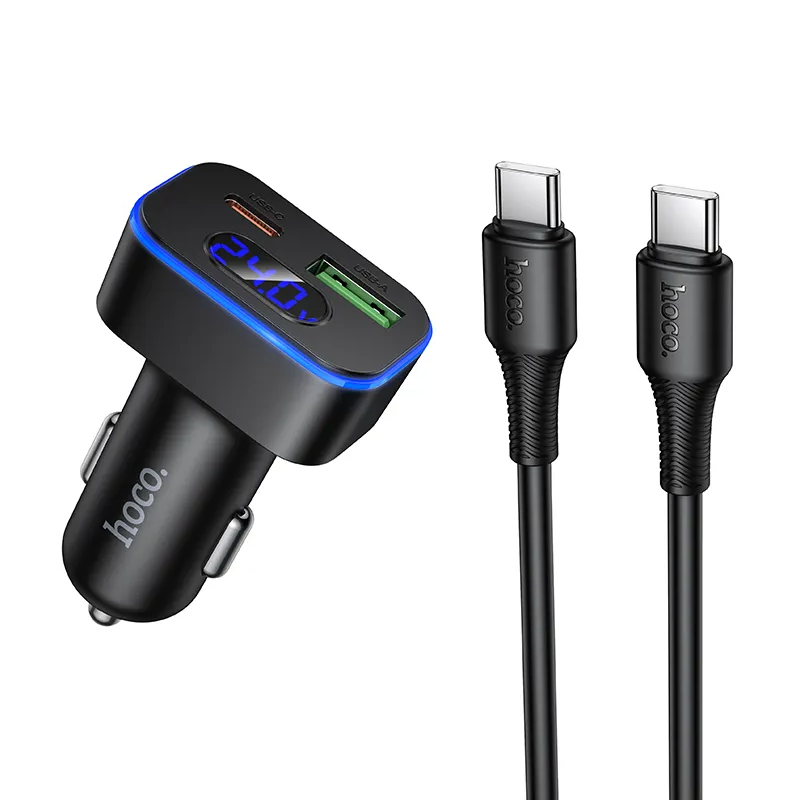 Φορτιστής Αυτοκινήτου με Καλώδιο USB-C HOCO Z63B Display, 48W, 3A, 1 x USB-A - 1 x USB-C, Μαύρο