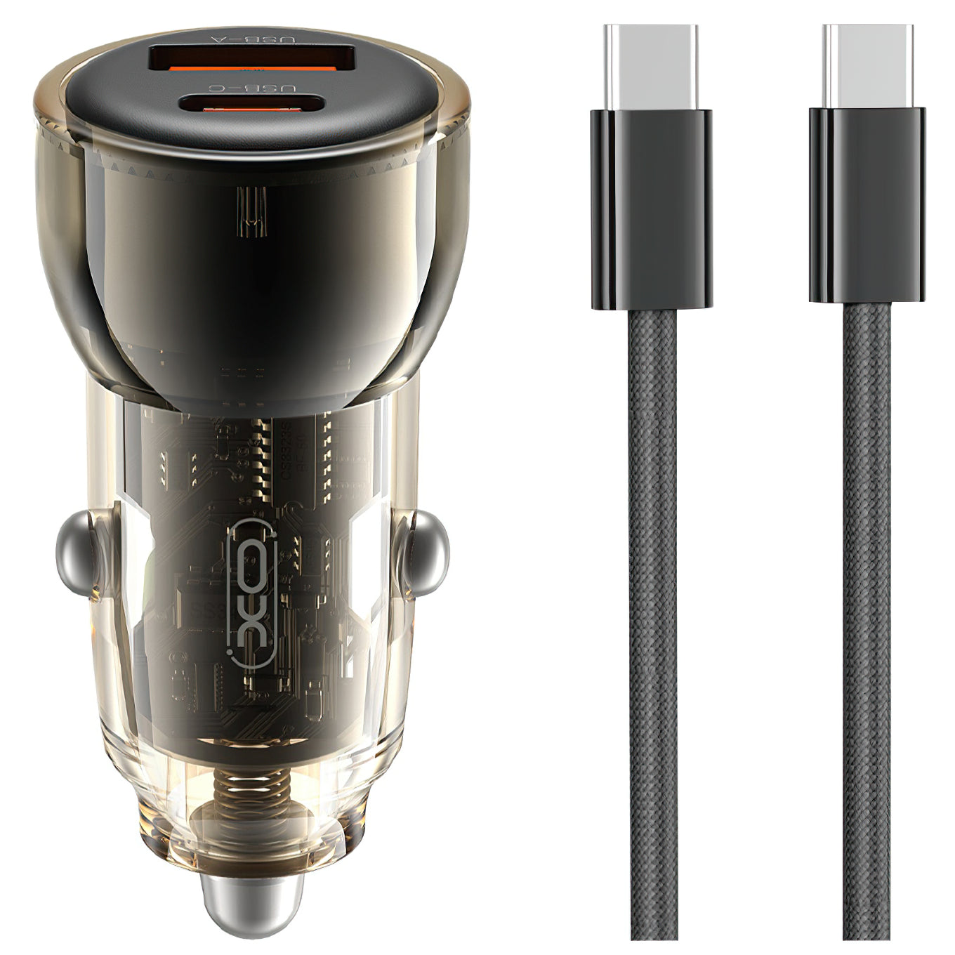 Φορτιστής Αυτοκινήτου με Καλώδιο USB-C XO Design CC60, 60W, 3A, 1 x USB-A - 1 x USB-C, Μαύρο