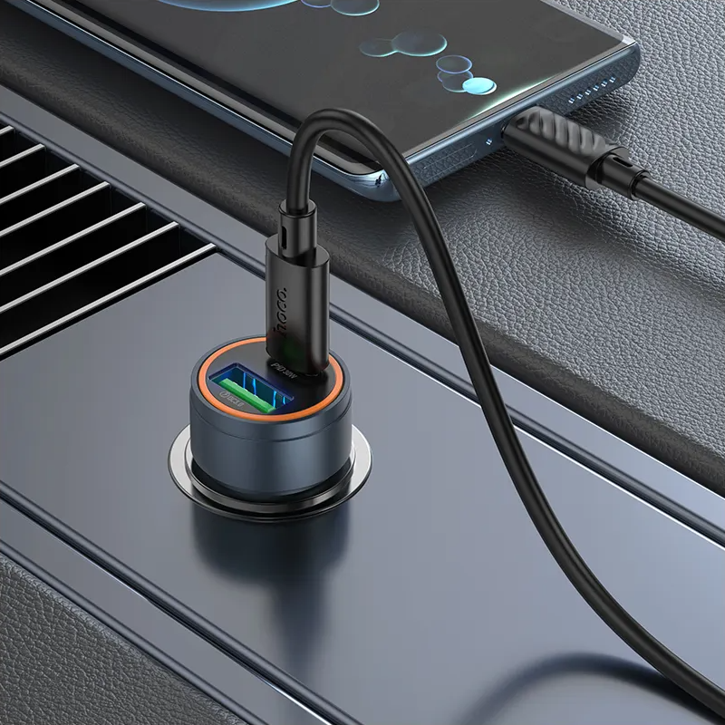 Car Charger with USB-C Cable HOCO Z57A, 30W, 3A, 1 x USB-A - 1 x USB-C, Gray