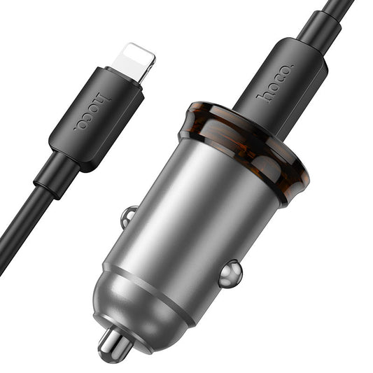 Φορτιστής Αυτοκινήτου με Καλώδιο Lightning HOCO NZ16B, 45W, 3A, 2 x USB-C, Γκρι